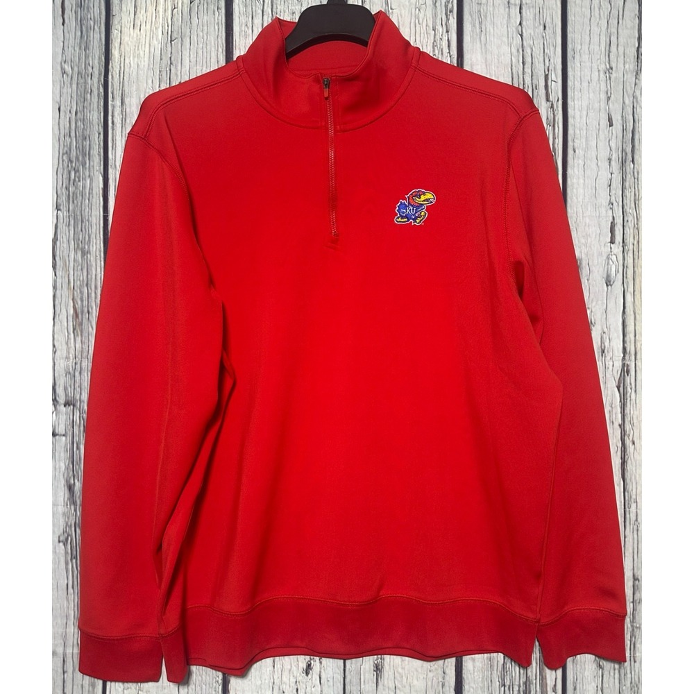 Southern Tide Men's XL 1/4 Quarter Zip Pullover Red Kansas Jayhawks EUC
